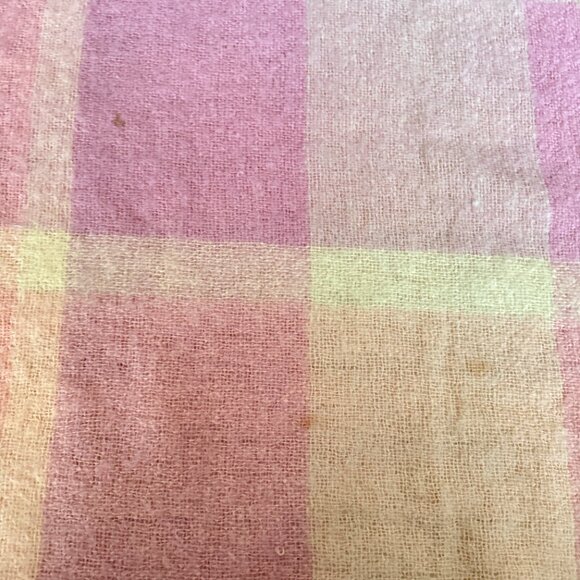 Vintage Mohair Wool Blend Blanket Pastel Plaid Fringe Purple Pink 48 x 64 - Picture 8 of 9